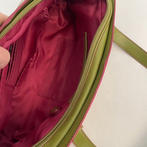 Nine West Green Pink Vegan Leather Satchel Handbag Purse - Picture 11 of 14